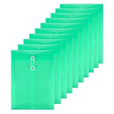 Imagem de Pacote com 10 envelopes de plástico azul transparente com reforço expansível, para envelopes tamanho A4 com fecho de botão de pressão, reforço de 3 cm (verde)