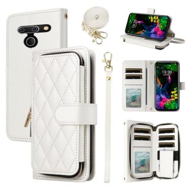 Imagem de Furiet Argyle Capa carteira para LG G8 ThinQ com alça de pulso, alça de ombro, 9+ compartimentos para cartões, bolsa com zíper, luxuosa, couro PU, capa para celular para LGG8 Thin Q G 8 LG8 G8thinq