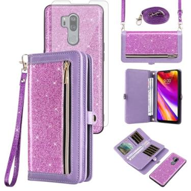 Imagem de Asuwish Capa de celular para LG G7 ThinQ Carteira com zíper com alça protetora de tela Bling Glitter Flip Card Holder LGG7 One G 7 Plus LG7 Fit LG7ThinQ 7G Thin Q G7+ G7thinq LGG7thinq Women Purple