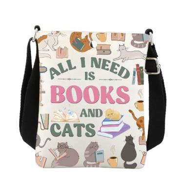 Imagem de Bolsa tiracolo Books And Cats Bookish Gifts for Book Lovers Book Reader Gift All I Need Is Books And Cat Cell Phone Sling Bag, Vermelho