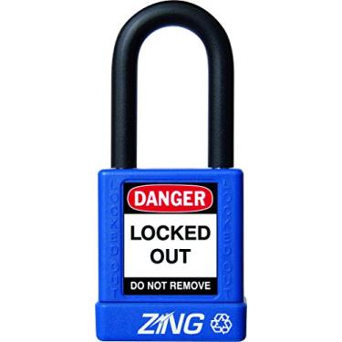 Imagem de Zing Green Products 7032 Cadeado de segurança RecycLock, chave diferente, azul, manilha de 3,8 cm, corpo de 3,5 cm
