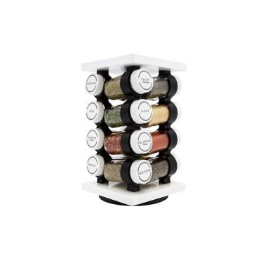 Imagem de Orii Suporte de Especiarias com 16 Potes Branco com Especiarias Inclusas - Suporte Rotativo de Mesa, Organizador Vertical para Temperos e Ervas na Cozinha