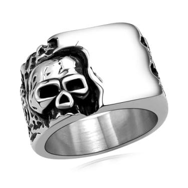 Imagem de Hoyazvet Anéis de caveira masculinos, aço inoxidável 316L/ouro 18 k/joias góticas pretas com caixa de presente, Aço inoxidável, Sem pedra preciosa