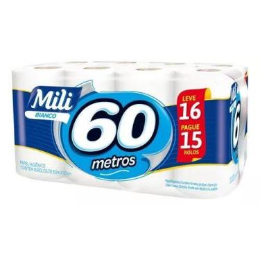 Imagem de Papel Higiênico Mili Bianco Folha Simples 60m Pct Com 16 Rolos