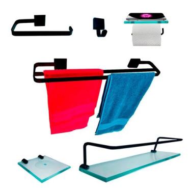 Imagem de Kit Para Banheiro Luxo Premium Preto em Vidro - Diretoo, Incolor