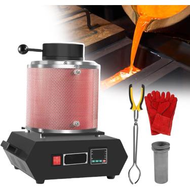 Imagem de Forno elétrico de fusão de ouro 1500w, com kit de fundição de metal com rede de isolamento, para sucata derretida, prata, ouro, display LED, com cadinho de grafite, luvas de isolamento térmi