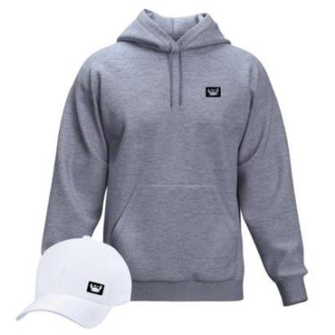 Imagem de Moletom Modelo Canguru Com Capuz + Boné Aba Curva Masculino e Feminino Estilo Relaxado-Masculino