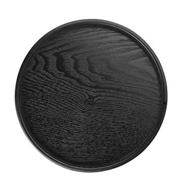 Imagem de Bandeja de Porção de Madeira Maciça, Bandeja de chá, Bandeja de chá de chá Redonda de café de café Com Superfície Sem Deslizamento e Bordas Elevadas Refeições de Comida que Serve