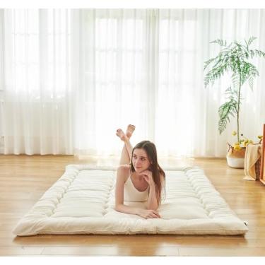 Imagem de Colchão de chão japonês, Queen, futon japonês com capa lavável, colchão de dormir dobrável para chão, cama japonesa, para dormir, colchão de tatame, bege, B, Queen