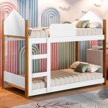 Imagem de Beliche Magia com Escada e Grade de Proteção Branco/Grenat - Gabrielli Móveis