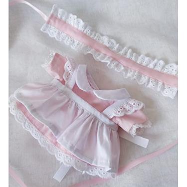 Imagem de niannyyhouse Roupas de boneca de pelúcia de 20 cm, roupa de empregada, avental, vestido, acessórios de boneca de 20 cm (rosa)