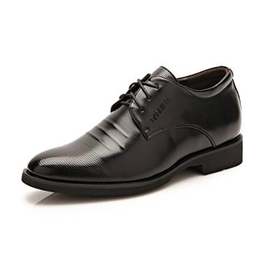 Imagem de Battle Men Sapato masculino elevador 5 cm mais alto com cadarço de couro sintético formal Oxford calçado removível invisível para aumento de altura palmilha formal masculino, Preto, 41