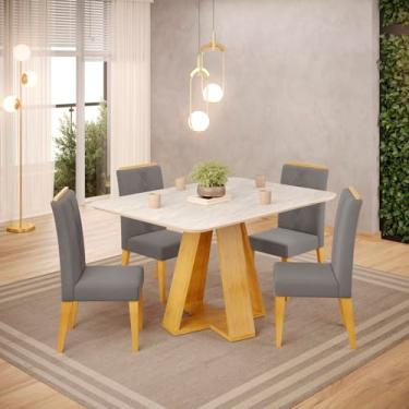 Imagem de Conjunto Sala de Jantar com Mesa Kiara 4 Cadeiras Yasmin Cedro/Quartzo/Lunar