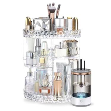 Imagem de Organizador De Acrílico Giratório 360º Para Cosméticos Porta Maquiagem Mas Limpador De Pinceis Moderno Elegante Para Seu Quarto e Sua Penteadera