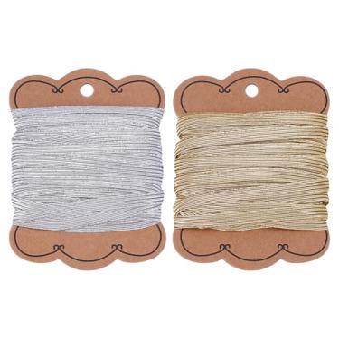 Imagem de MAYJOYDIY 32,8 metros de largura 1/10.2 cm faixas elásticas douradas prateadas metálicas com cordão elástico liso fita elástica com glitter fita trançada elástica para costura e artesanato elástico (2