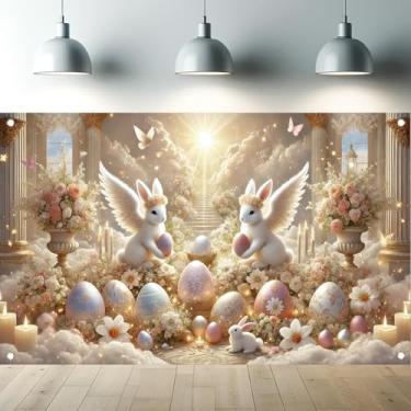 Imagem de Starlit Patio Pano de fundo celestial de páscoa feliz coelhinho da Páscoa, decoração de festa de páscoa para fundo fotográfico, faixa de primavera e páscoa para decoração de festa de aniversário de