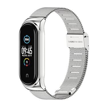 Imagem de Pulseira de substituição para Amazfit Band 5, pulseira de metal compatível com Amazfit Band 5, pulseira de aço inoxidável acessórios (prata)