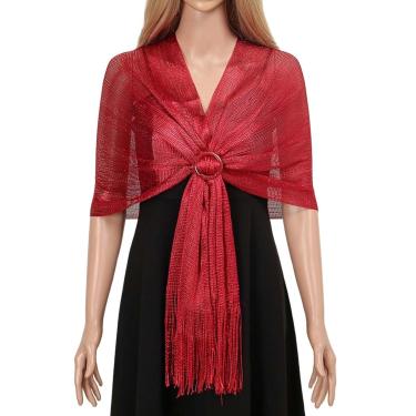 Imagem de Echarpe Lenço Xale Brilhante Estampado Festas Vermelho - Vermelho  feminino