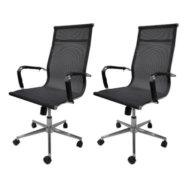Imagem de Kit 02 Cadeiras De Escritorio Presidente Com Regulagem de Altura Ergonômica Giratoria Simples Charles Eames Mesh Preta
