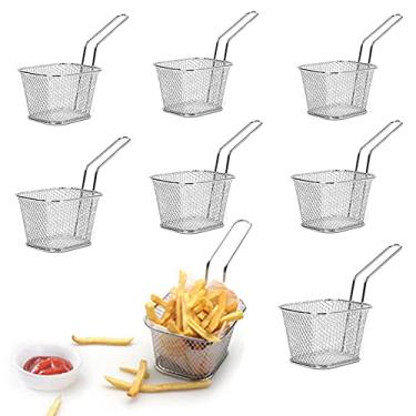 Imagem de 8pcs Mini Square Fry Bakests French Fries Basket 4.1x3.3x2.6Inches Table Serving Frying Chips Baskets, French Fry Holder for Kitchen Restaurant Party Barbecue(Silver)