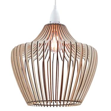 Imagem de Bellaniks Luminária pendente de madeira - lustre de teto fácil de montar - Luminária de iluminação Boho moderna para jantar, cozinha, quarto, sala de estar - cabo de nylon ajustável, usa lâmpadas padrão