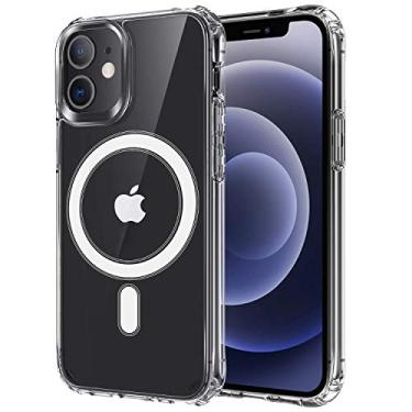 Imagem de Capa de celular magnética transparente para iPhone 11 Pro Max (6,5 polegadas), compatível com carregamento sem fio MagSafe, capa protetora com traseira magnética à prova de choque, ajuste fino, suporte magnético para carro