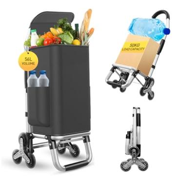 Imagem de Carrinho de compras 3 em 1 resistente, carrinho de mão dobrável com 6 rodas, carrinho de compras de 50 kg, carrinho utilitário portátil, bolsa impermeável para mudança, acampamento, preto