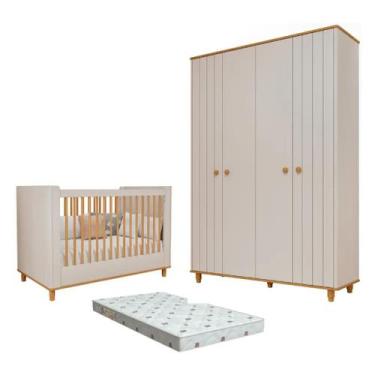 Imagem de Quarto Bebe Berço e Guarda Roupa MDF Dorabelly Cake+Colchão - Permobil