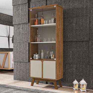 Imagem de Cristaleira Madri Sala De Estar Com Pés De Madeira Maciça Naturale/off White Naturale/o...