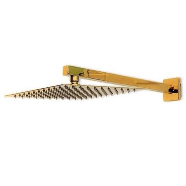 Imagem de Ducha Chuveiro Inox 20X20 Dourado Braço Quadrado