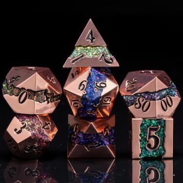 Imagem de Dungeons and Dragons DND Dice Set D&D D20 Single Fringe Metal Dice Set with Box, Polyhedral Role Playing Dice D12 D10 D% D8 D6 D4 for MTG RPG Board Games (Seven Colors of red Copper)