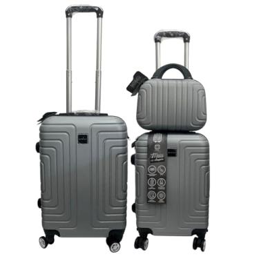 Imagem de Kit Malas de Viagem 23kg, 10Kg, 8kg e Frasqueira 12 ou 14 Polegadas Bolsa de Mão c/Trava de Senha FIbra Rígida ABS Rodas 360º Removíveis (Kit 10kg/8kg/12 | Prata)