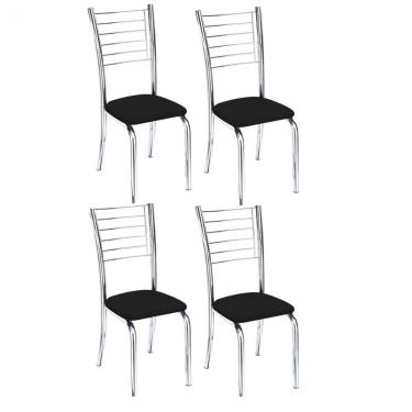 Imagem de Kit 4 Cadeiras De Jantar Lara Cromada Para Cozinha Assento Sintético Preto - Aurora Line