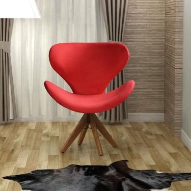 Imagem de Poltrona Isis Cadeira Giratória Pé De Madeira Decoração, Sala, Escritório, Recepção Vermelho