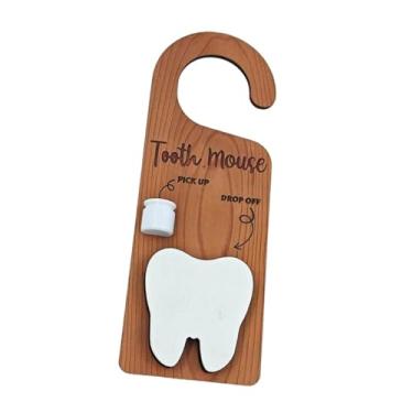 Imagem de Fenteer Suporte de porta de madeira para dentes, caixa de presente de incentivo para berçário, placa decorativa para sala de aula, quarto de crianças, com Rato de Dente