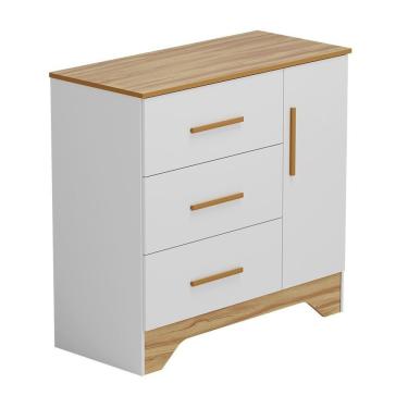 Imagem de Cômoda Infantil 1 Porta E 3 Gavetas 100% Mdf Liam Branco Brilho amêndoa