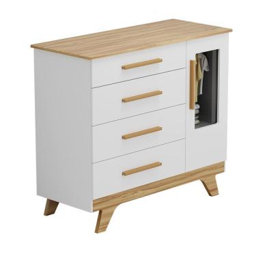 Imagem de Cômoda Infantil 118,6cm 1 Porta Com Janela 4 Gavetas 100% Mdf Retrô Espresso Móveis Branco amêndoa