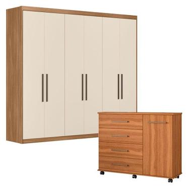 Imagem de Cômoda e Guarda Roupa Casal Flora Venice 62780 7 Portas 8 Gavetas em MDF e MDP Amendola...