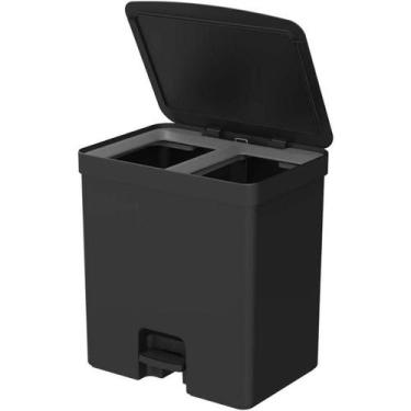 Imagem de Lixeira Dupla 20l Banheiro Cozinha Reciclagem Ou Cor Preto, Preto