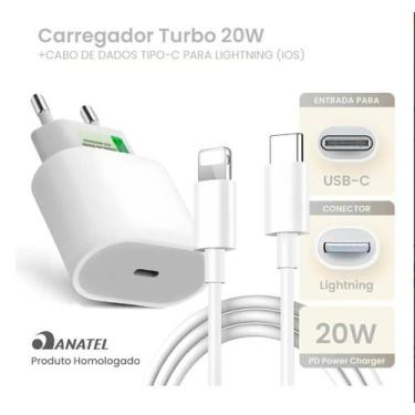 Imagem de Novo Carregador Para iPhon USBCLightning Fonte 20W Turbo Com Cabo Comp