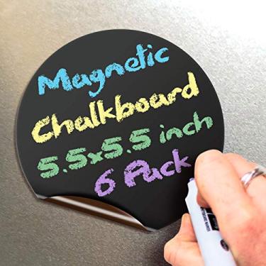 Imagem de iSYFIX Notas magnéticas para quadro-negro – 14 x 14 cm, pacote com 6, redondas – quadro negro magnético decorativo para geladeira, organizador de cozinha, decoração, escritório, listas de compras, caixas metálicas, armazenamento e mais