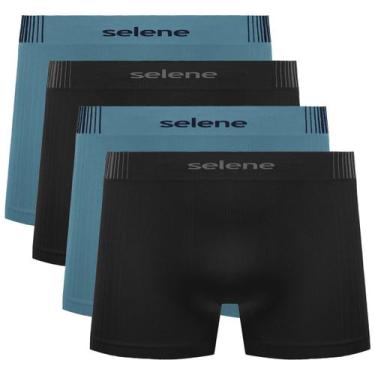 Imagem de Kit 4 Cueca Infantil Microfibra Selene Sem costura Boxer, Preto e azul