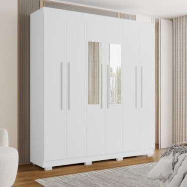 Imagem de Guarda Roupa Casal 2m com Espelho 6 Portas Porto Bello Branco - Rud Ra