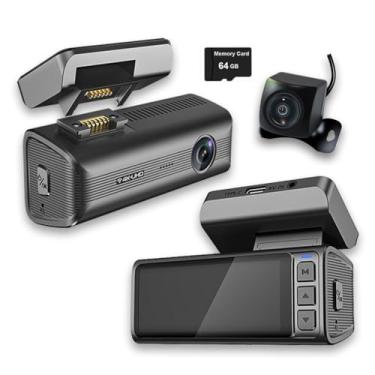 Imagem de Câmera frontal e traseira para carro Ultra HD 4K, aplicativo WiFi integrado com DVR GPS para carro, super visão noturna, G-sensor, WDR, gravador de vídeo de monitor de estacionamento, cartão SD de 64