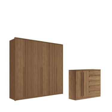 Imagem de Kit Guarda Roupa 6 Portas e Cômoda Cotia Jatoba - CASA H