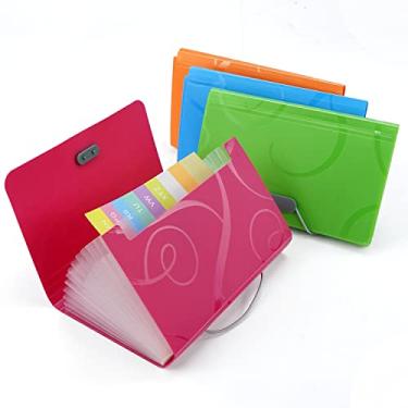 Imagem de EKIND Pasta portátil expansível de 7 x 4,5 polegadas, organizador de arquivos de acordeão de 13 bolsos, carteira de plástico A6 para cartões, cupons, recibos, item de imposto, mini pastas expansíveis, 4pcs, 4 Color