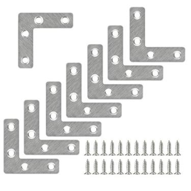 Imagem de Jiozermi 30 peças de suporte de canto plano, suporte de prateleira tipo L 5 x 5 cm, suporte de prateleira de aço inoxidável resistente, suporte de ângulo de junção decorativo com parafusos para prateleiras, móveis e armários