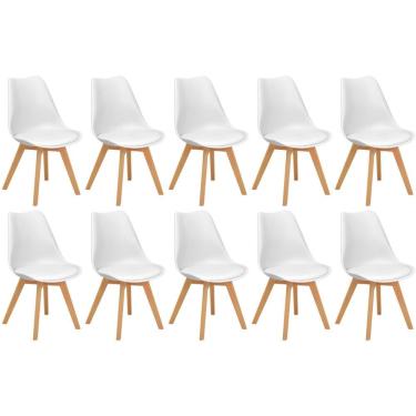 Imagem de Conjunto 10 Cadeiras De Jantar Eames Wood Leda Design Estofada - Branco