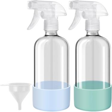 Imagem de Frascos de spray de vidro com mangas de silicone (pacote com 2, 473 g), recipientes recarregáveis vazios de névoa e fluxo, frasco de pulverizador de água para soluções de limpeza, plantio