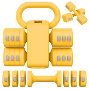 Imagem de Hezeyferg Conjunto de halteres ajustáveis 2 em 1, conjunto de halteres de peso de 4 níveis para mulheres e homens, cada peso de mão de 2,2/3,3/4,4/2,5 kg com forma de kettlebell para treinamento de